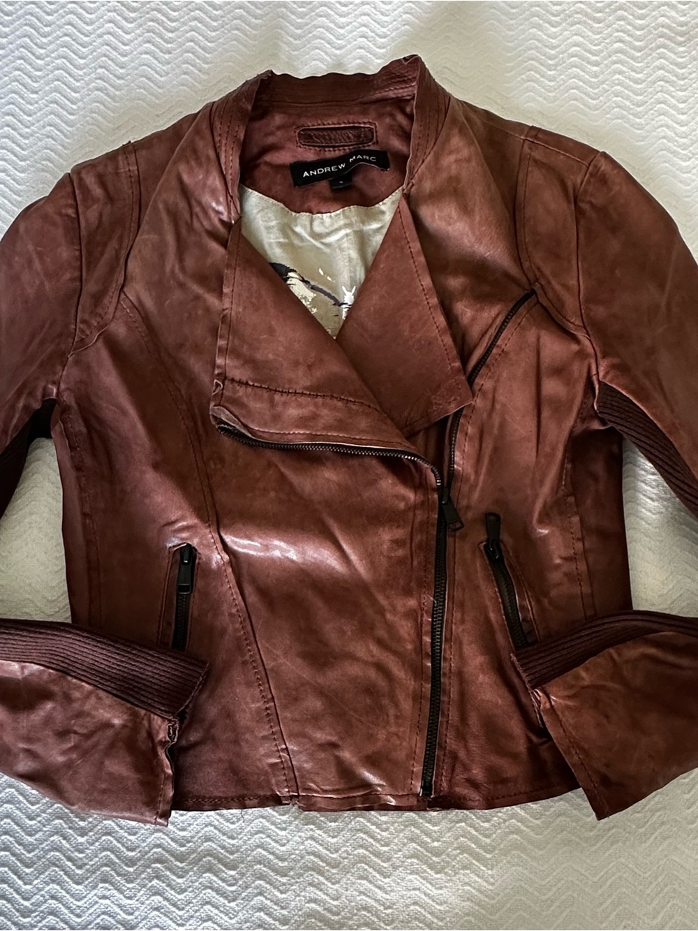 Andrew Marc Women’s Brown Leather Moto Jacket
